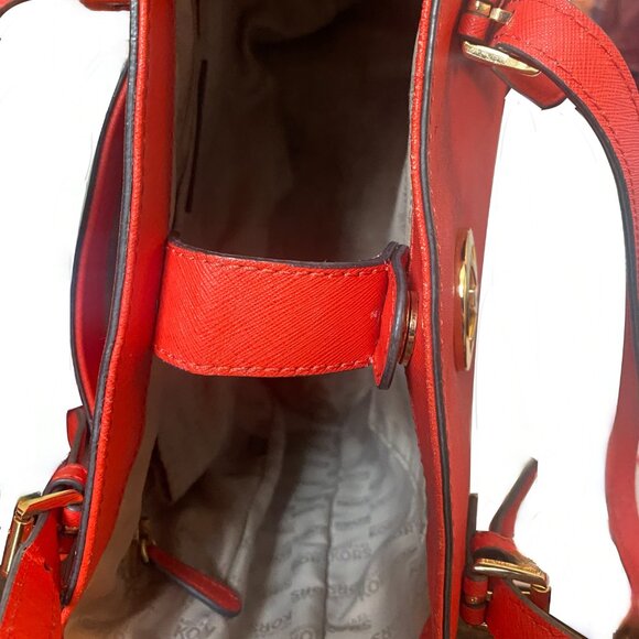 Michael Kors Jet Set Travel Tote Bag Mandarin Orange Leather EUC - Picture 8 of 11